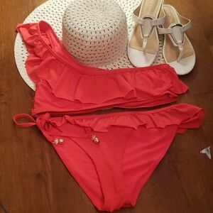 💗H&M Coral Pink One Shoulder Bikini